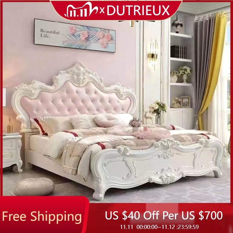 

Wedding Modern Bed European Twin Solid Wood Confortable Princess Bed Apartment Fashionable Luxury Cama Casal Bedroom Furniture