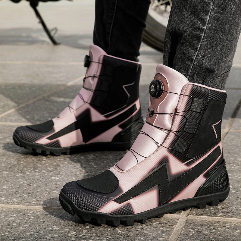 

Мотоциклетные защитные ботинки, модные мужские четырехсезонные повседневные противоскользящие высокие берцы для бездорожья, износостойкие удобные ботинки для верховой езды