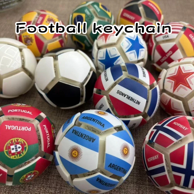 Portab Mini Squeeze Soccer Football Keychain Fidget Toy Stress Relief Calming Pendant Multi-National Team Souveni for Sport Fans