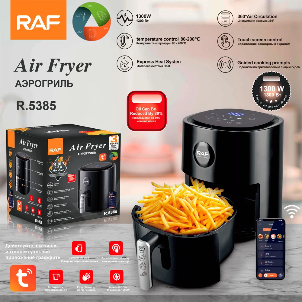 

RAF European 4L air fryer household multi-function smart touch screen oil-free smokeless electric fryer can be operated remotely