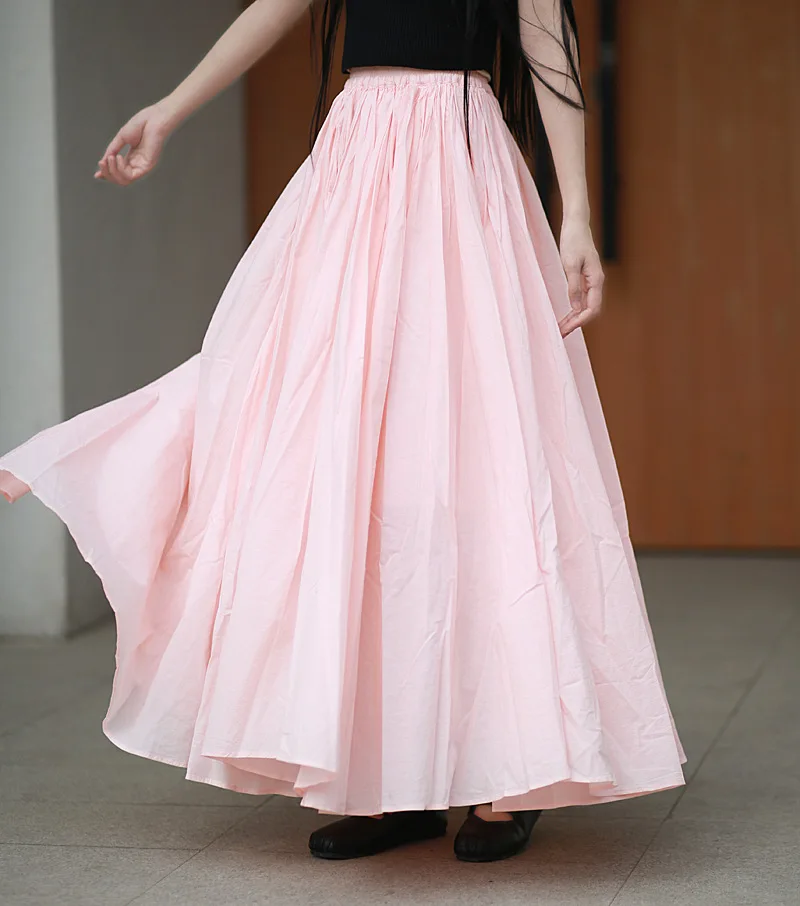 

Summer 2026 New Style Double Layer Extra Large Vintage Elastic Waist Midi Skirt Pure Cotton Beige Half-length Skirts