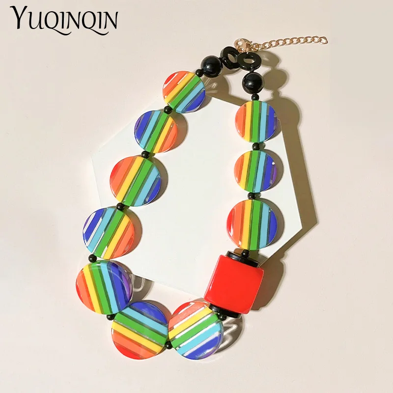 New Trend Cute Bohemian Necklaces for Women Chain Multi Color Punk Beaded Necklaces for Girls Summer Travel Choker Jewelry Gifts