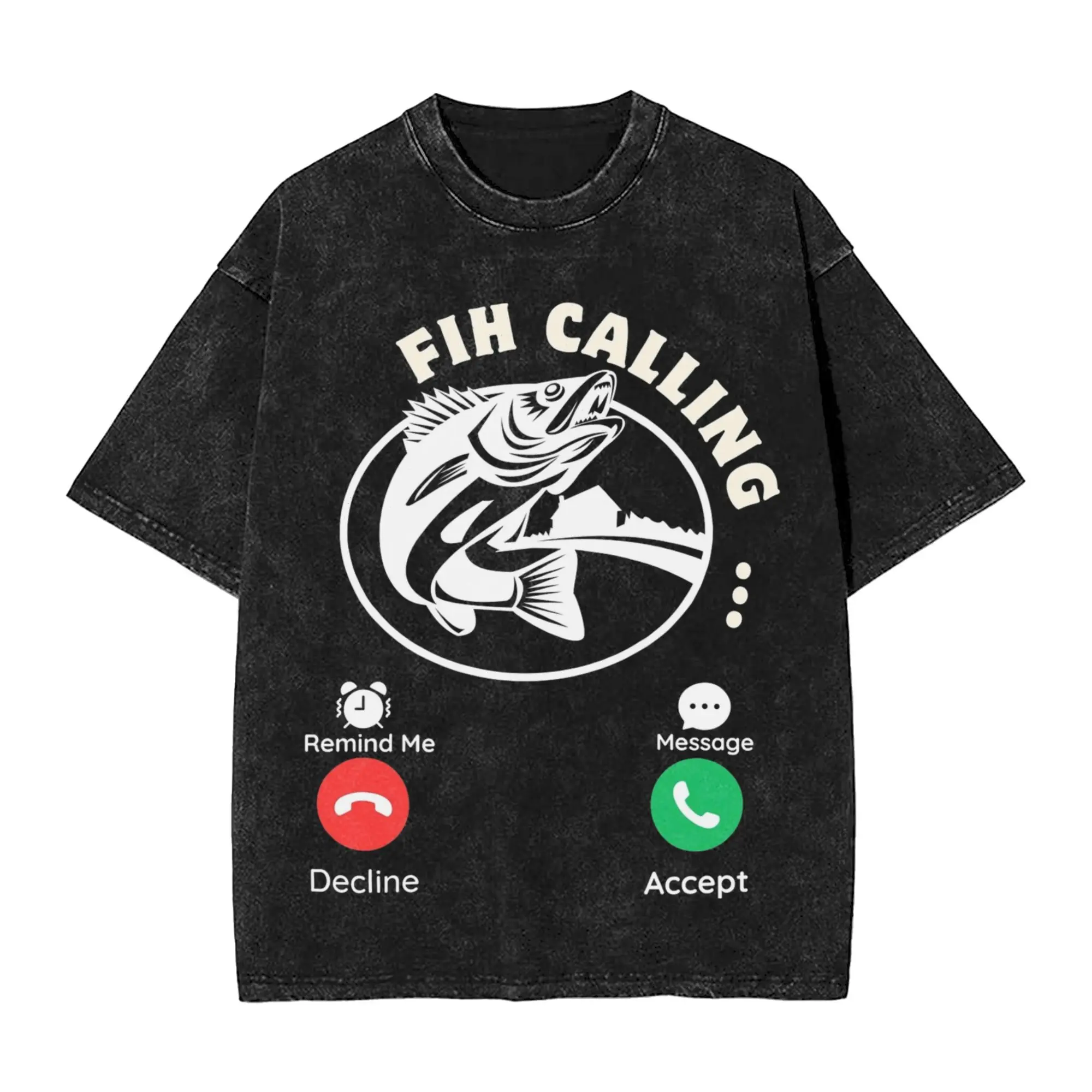 

Fih Calling Absurd Fish Meme Incoming Call T Shirt Washed 100% Cotton Oversize T-Shirt Streetwear Graphic Printed Tee Shirt