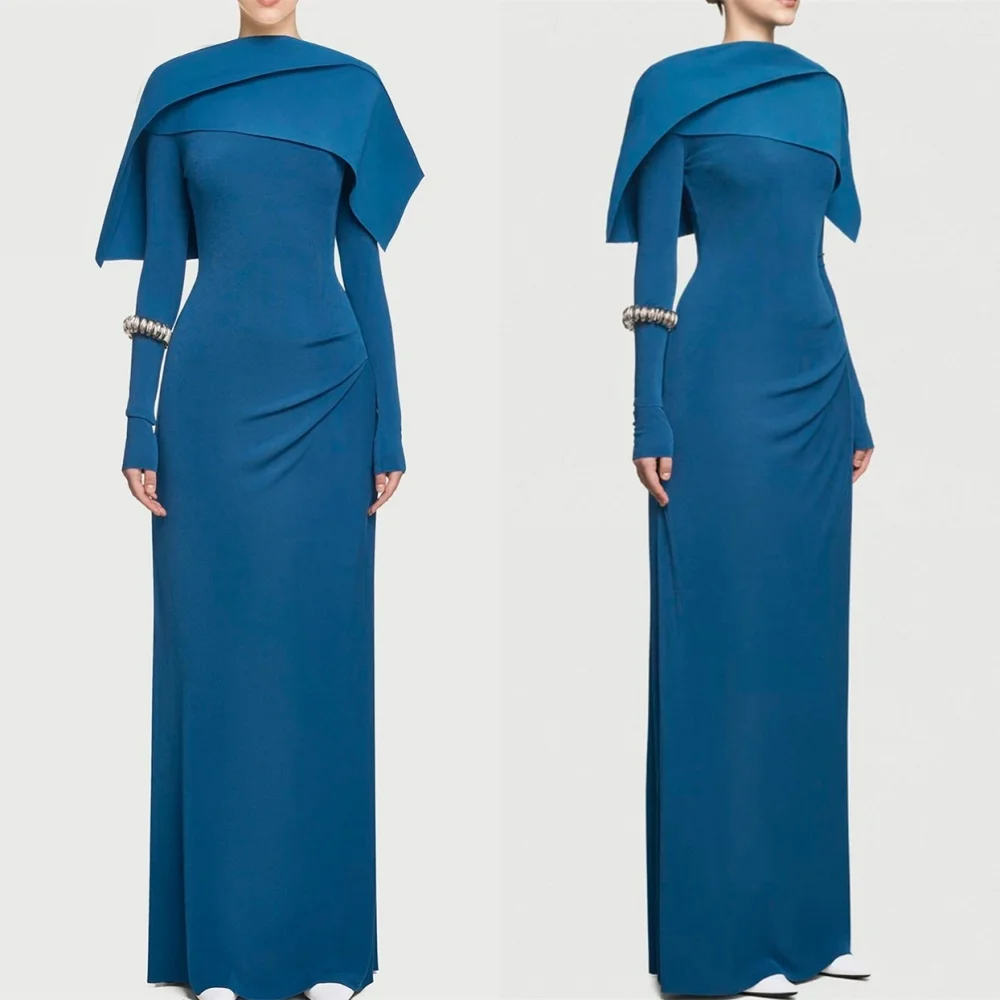 

Customized Elegant Jersey Saudi Arabia Party Dresses for Women Formal Celebrity Gowns Simple Long Sleeves Special Occasion Dress