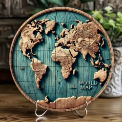 Vintage World Map Wall Art: Rustic Iron Plate Decoration - Perfect for Farmhouse, Cottage, Bedroom, Or Living Room Decor