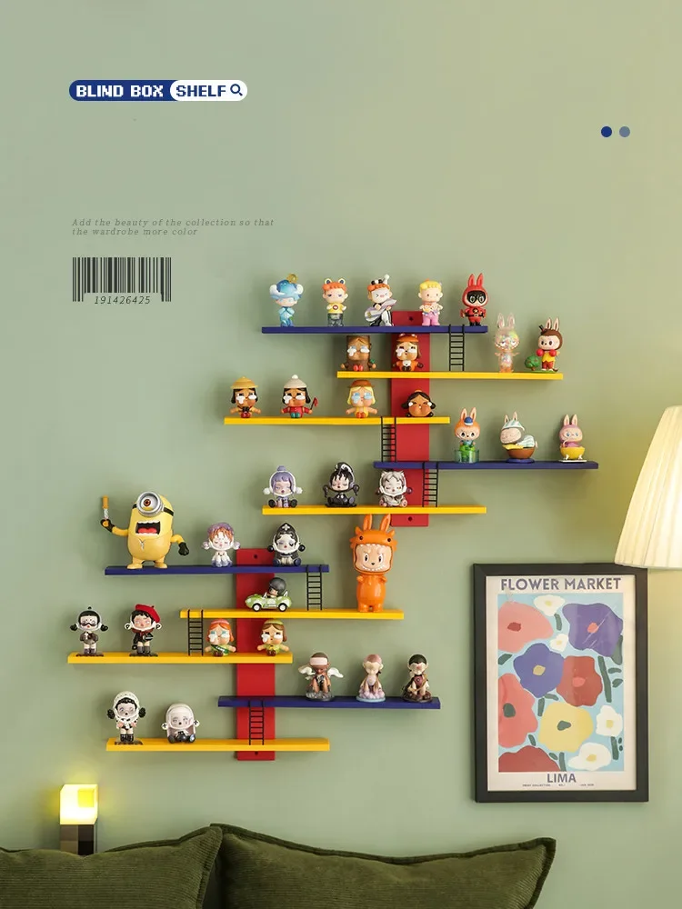 5 Layers Blind Box Wall Hanging Rack for Pop-Mart Doll Storage Display Rack Colorful Stepped Ladder Type Action Figure Organizer