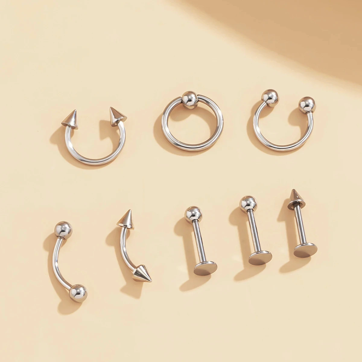 5PCS Surgical Steel Body Piercing Jewelry Lot Bulk Nose Ring Tongue Bar Lot Eyebrow Labret Piercing Set Horseshoe Ring Pack