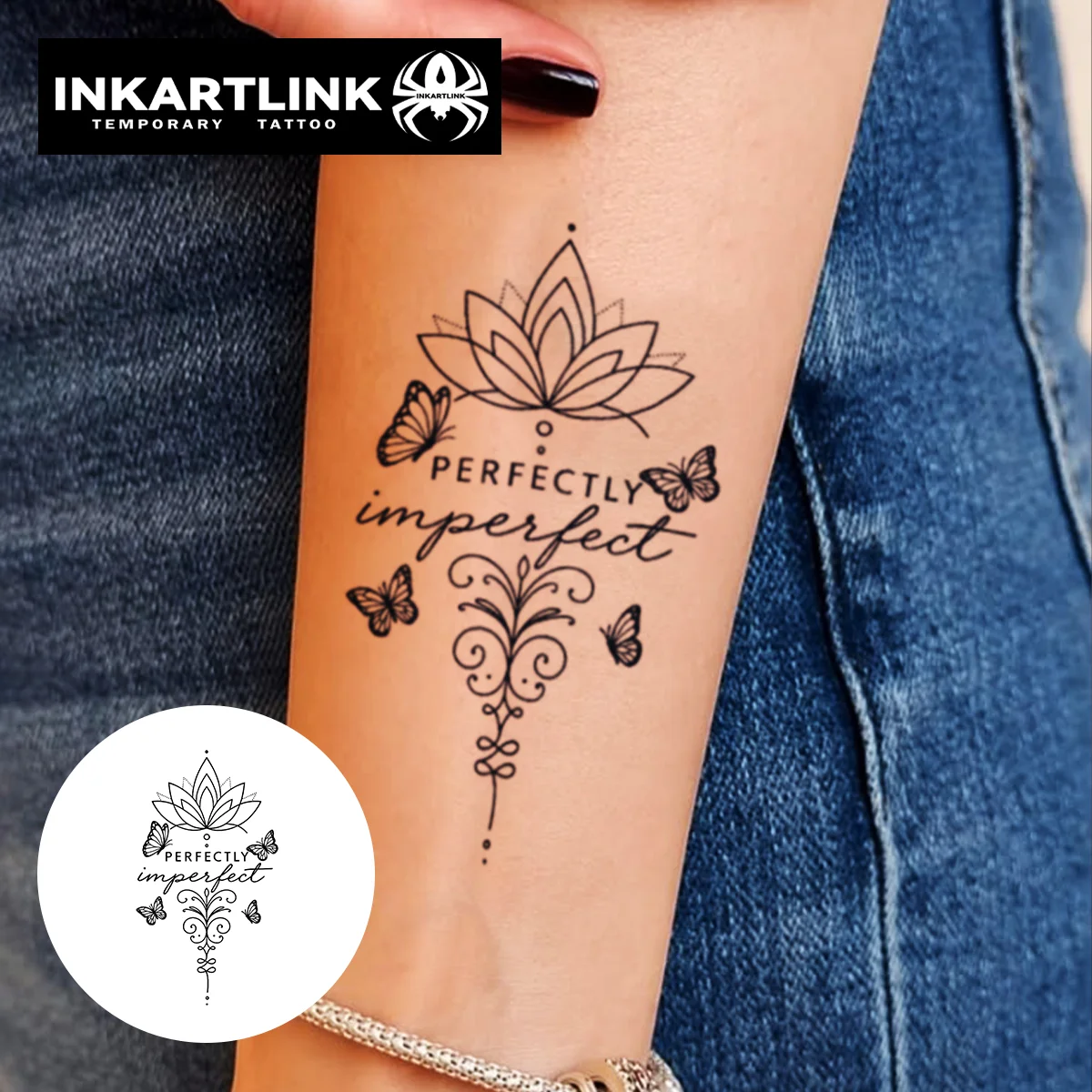INKARTLINK 1PC Botanical Lotus Vine Tattoo 2-5 Days, Unisex for Vacation, Meditation & Elegant Wear.