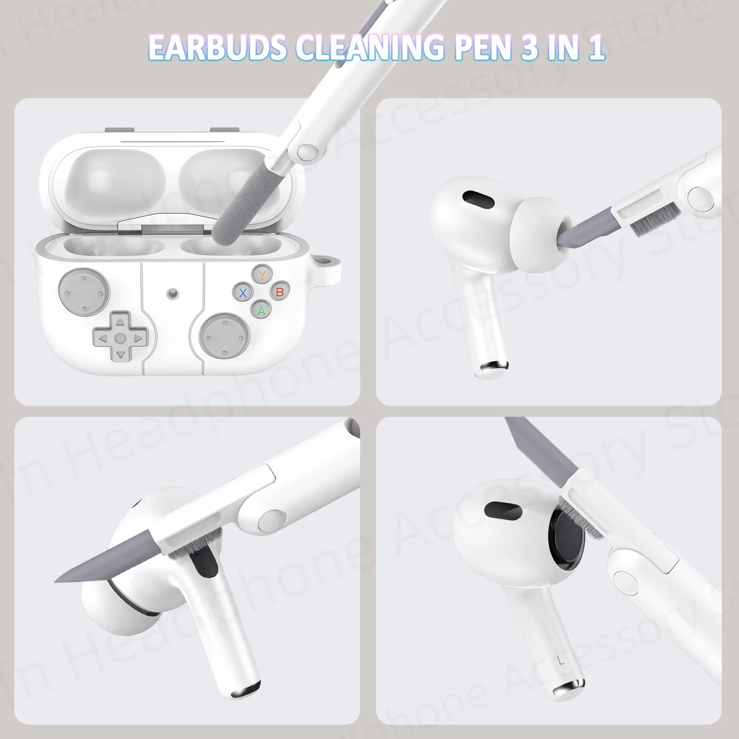 Para airpod 4th case 2024 3d gamepad capa de silicone com kit de limpeza [led frontal invisível] para airpods 3 pro 2 1 pro2 usb c