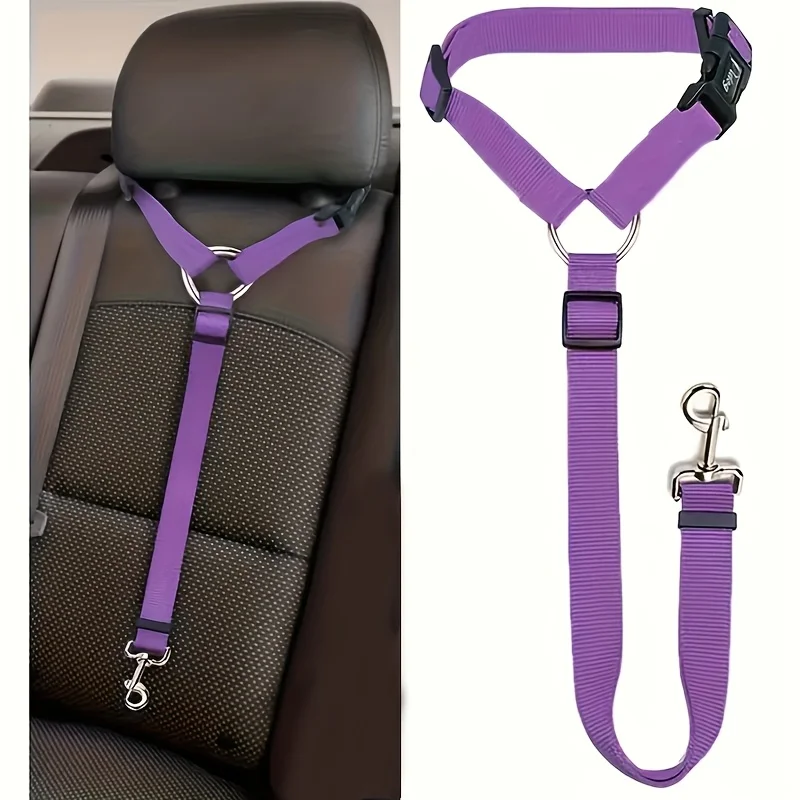 1PC Dog Car Safety Vest Harness, Adjustable Seat Belt with Metal Buckle, Padded Ergonomic Support, Easy Install Pet Travel Leash