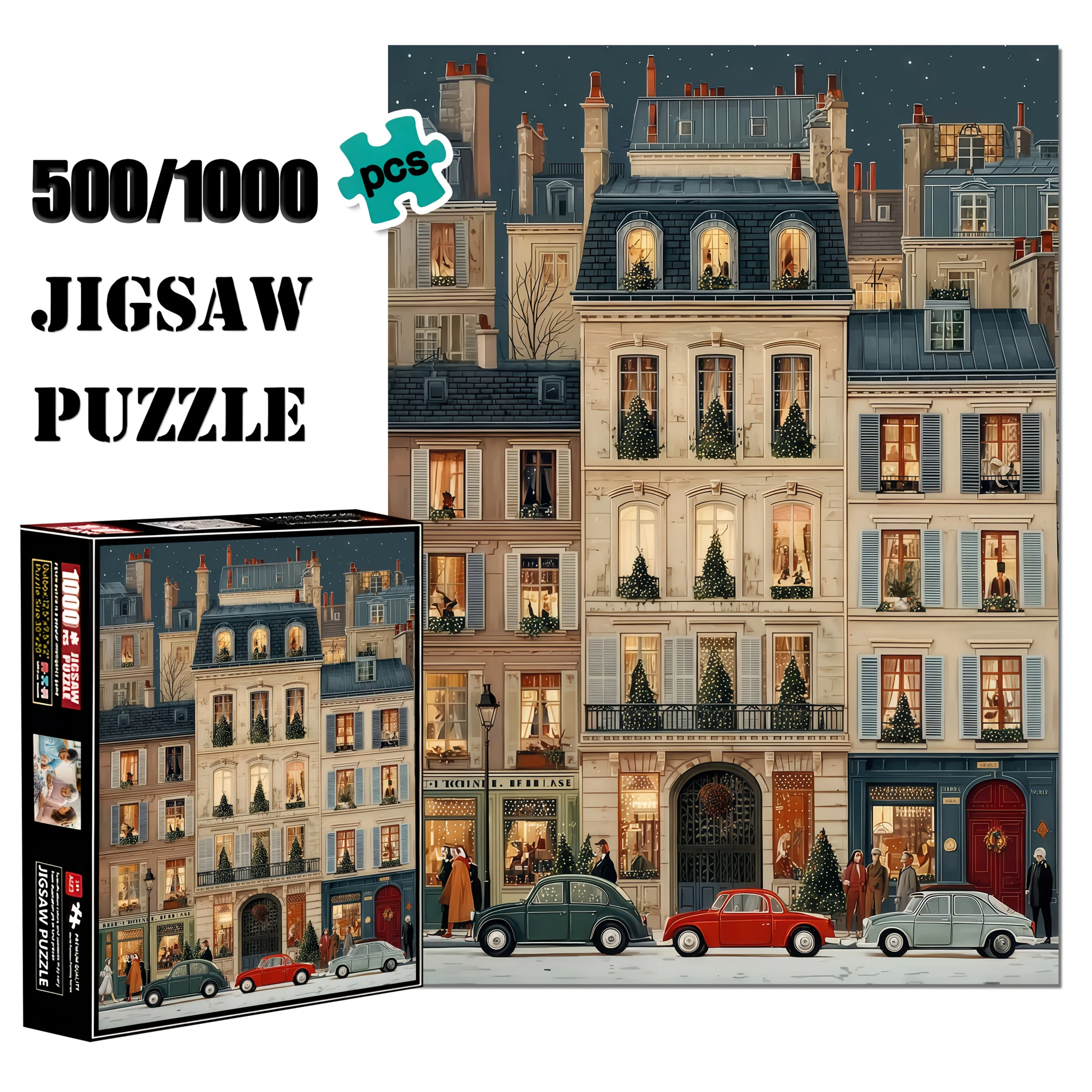 1 Box 500/1000 Stück europäisches Stadt-Puzzle, dickes Papier-Puzzle, Spielzeug für Erwachsene, Geschenk für Familie, interaktives Spiel, Puzzle, DIY-Heimdekoration