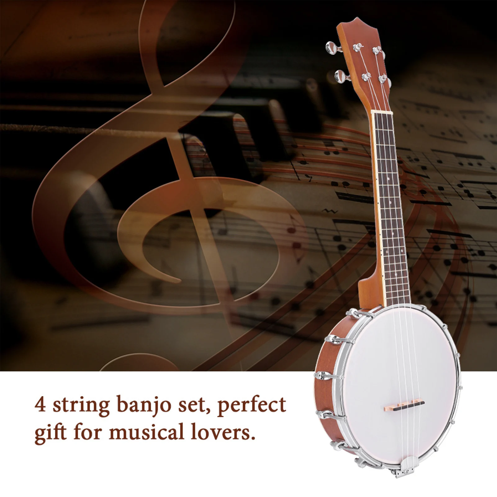4 String Banjo Set 4 String Banjo Set with BJ10 Strings  Cleaning Polish Cloth