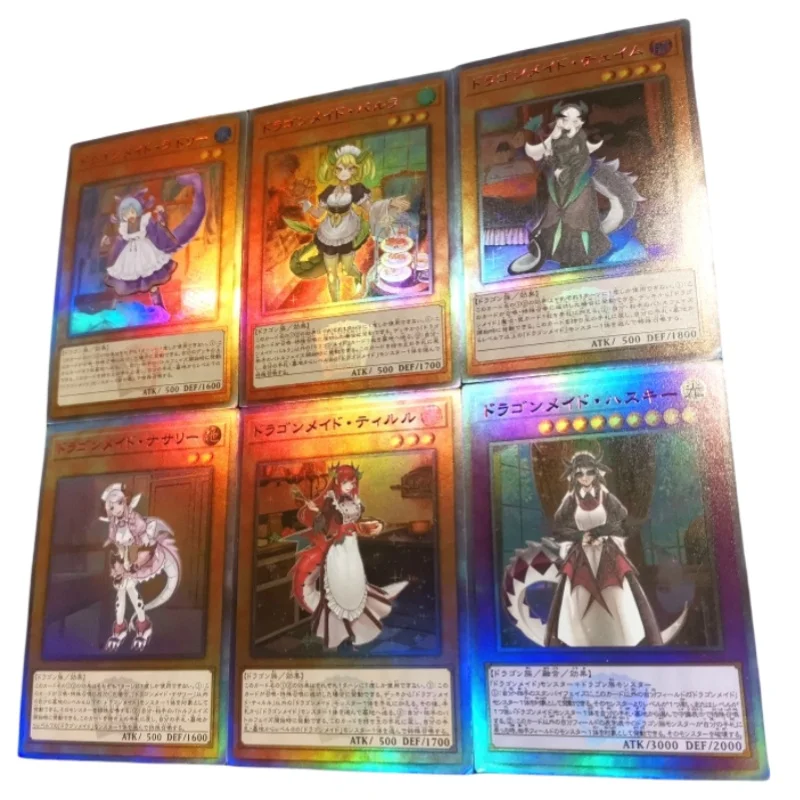 Yu-Gi-Oh! 6 Sheets Flash Card Kitchen Laundry Dragonmaid Diy 20Th Anniversary Series Action Toy Figures Anime Game Collection