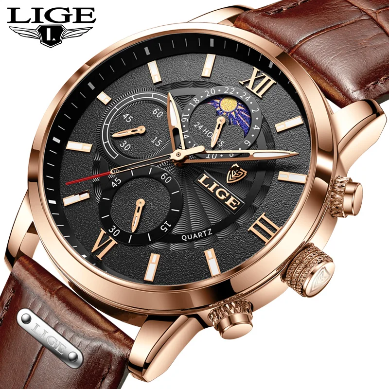 

Модные мужские часы LIGE, лучший бренд, роскошные кожаные повседневные кварцевые часы, мужские спортивные водонепроницаемые часы Relogios Masculino + коробка