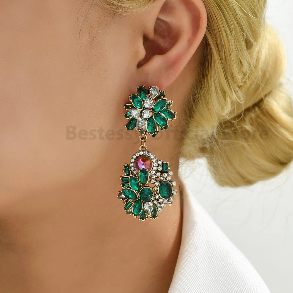 Fashion Rhinestone Dangle Earrings For Women Trend Luxury Geometric Ethnic Pendant Unusual Beauty Jewelry Party Prom Accessories