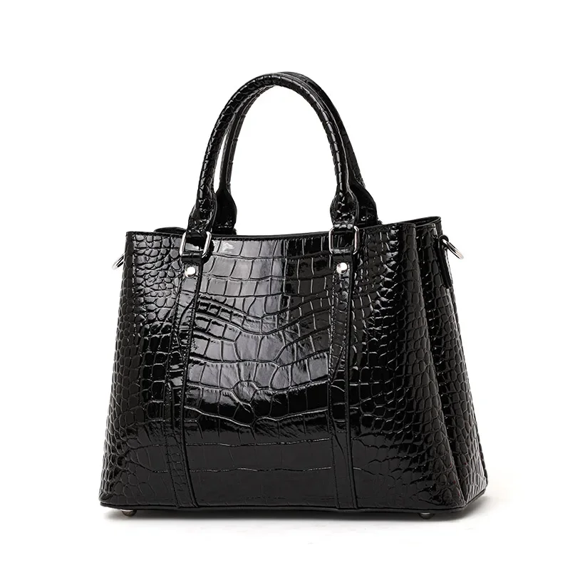 Aidrani Genuine Leather Light Luxury Crocodile Pattern Handbag for Women, 2026 New Black High-Grade Large-Capacity Tote Bag