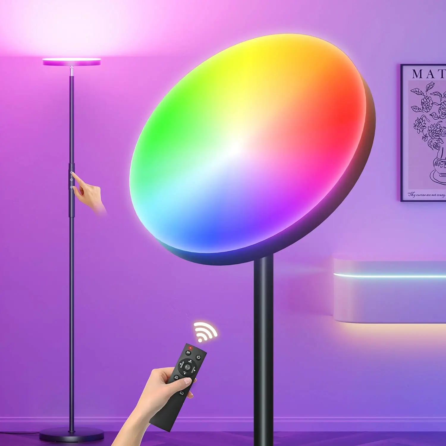 

RGB Torchiere Floor Lamp, 3600LM LED Standing Light with Remote, Modern Color Changing & Stepless Dimming for Living Room