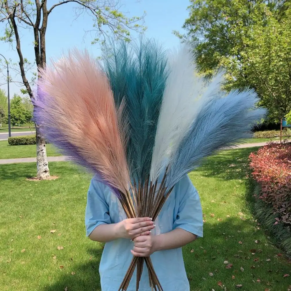 10Pcs Fluffy Pampas Grass,Boho Decorations,Realistic Vibrant Color,Fade-Resistant,Wedding Centerpiece,Fake Pampas Grass Decor