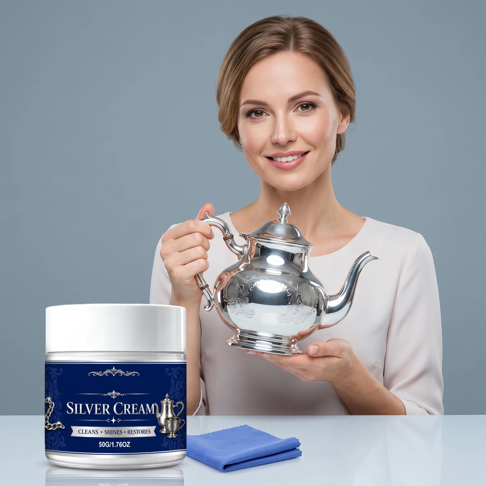 50g Silver Cleaner and Polish Cream - Gently Clean and Remove Tarnish without Scratching, Ammonia-Free,with Polishing Cloth