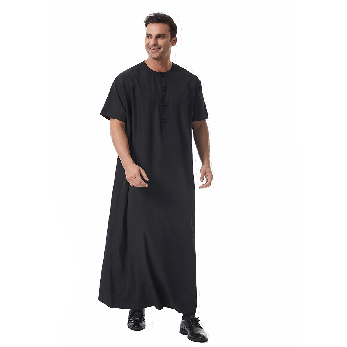 Ramadan Saudi อาหรับ Robe ผู้ชายมุสลิมชุด Abaya แขนสั้น Kaftan เสื้อผ้าอิสลามดูไบ Jubba Thobe Daffah Dishdasha ตุรกี