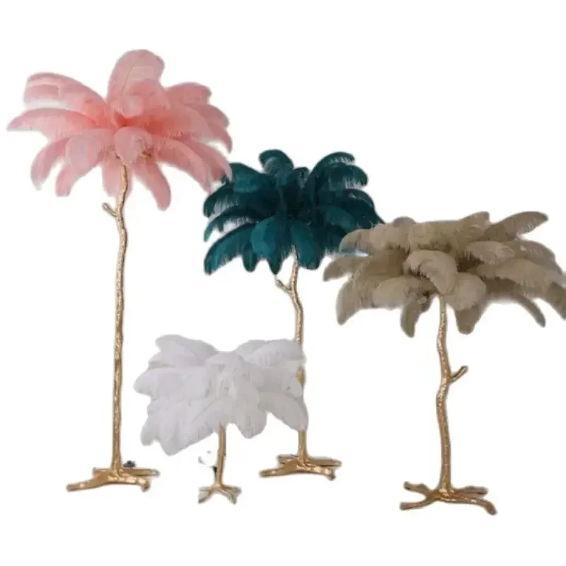 

1Luxury ostrich feather desk lamp, all copper bedroom bedside lamp, living room home decoration desk lamp