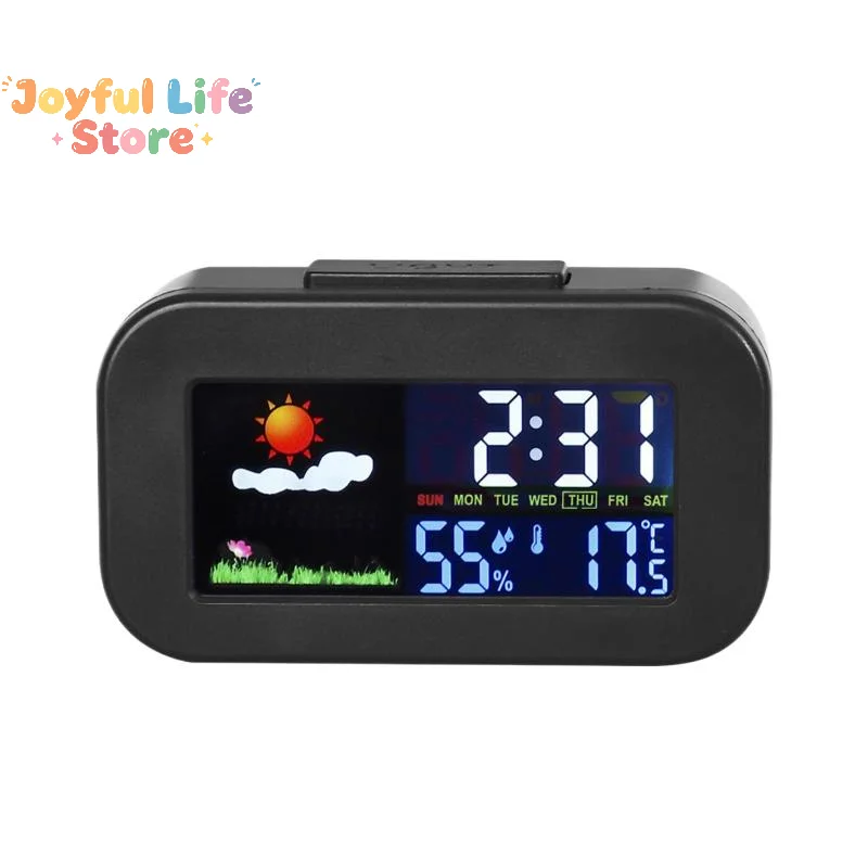 Hot Weather Station Clock With Color Display - Temp & Humidity Monitor Backlit For Kids & Teens Perfect For Bedroom/Dorm Desk