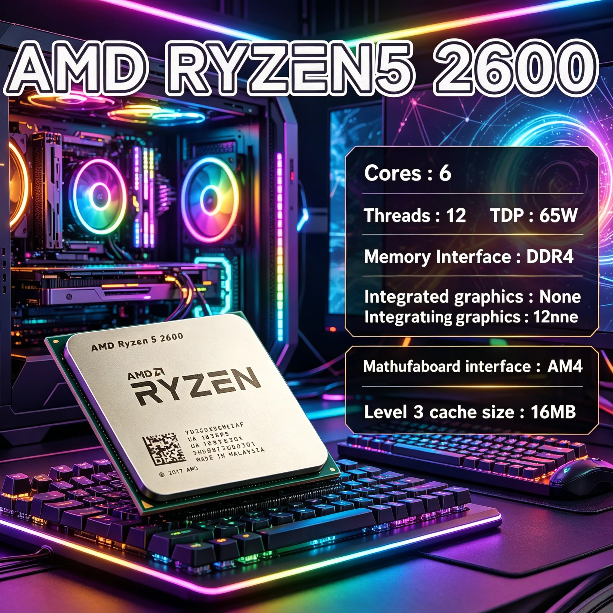 

AMD Ryzen 5 2600 Six-Core Twelve-Thread 3.9GHz Max Boost Unlocked Desktop Processor with Wraith Stealth Cooler ＆ Eff 65W TDP