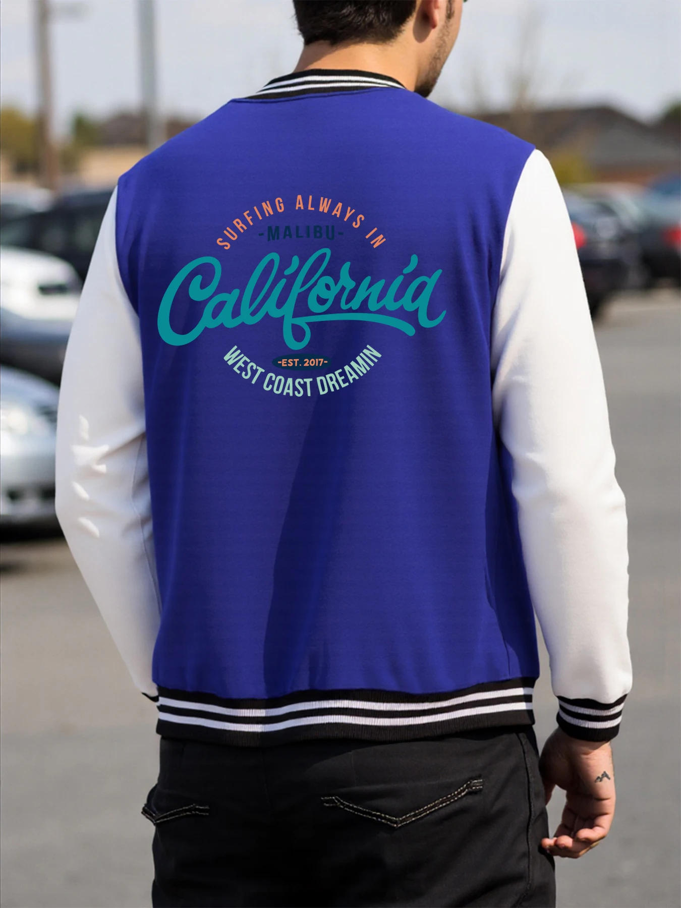 

California West Coast Malibu Print Jackets Man Fashion Button Baseball Jersey Casual Soft American Long Sleeve Fleece Streetwear