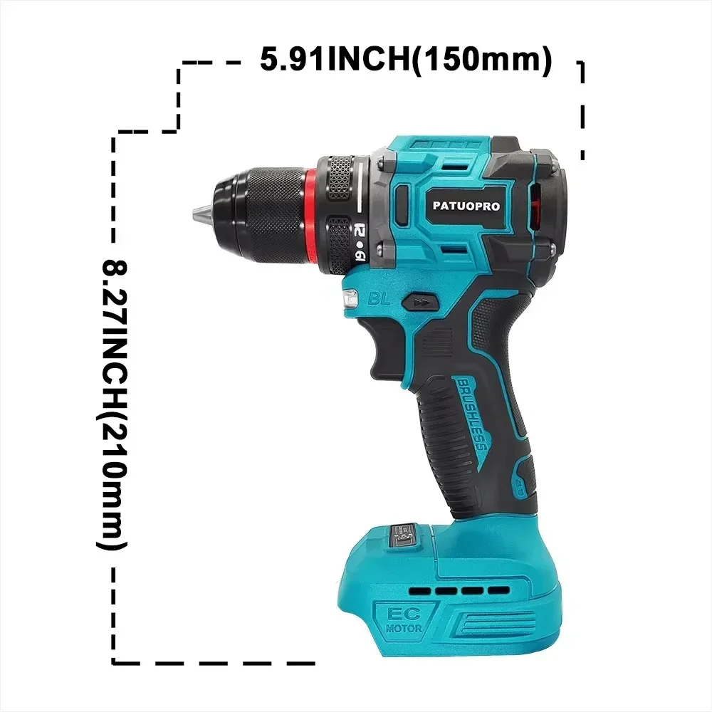 Imagem -02 - Furadeira Elétrica sem Fio de Velocidades sem Escova Portátil 20 Mais Torque Brocas Recarregáveis Ferramentas Elétricas para Makita Bateria de 18v