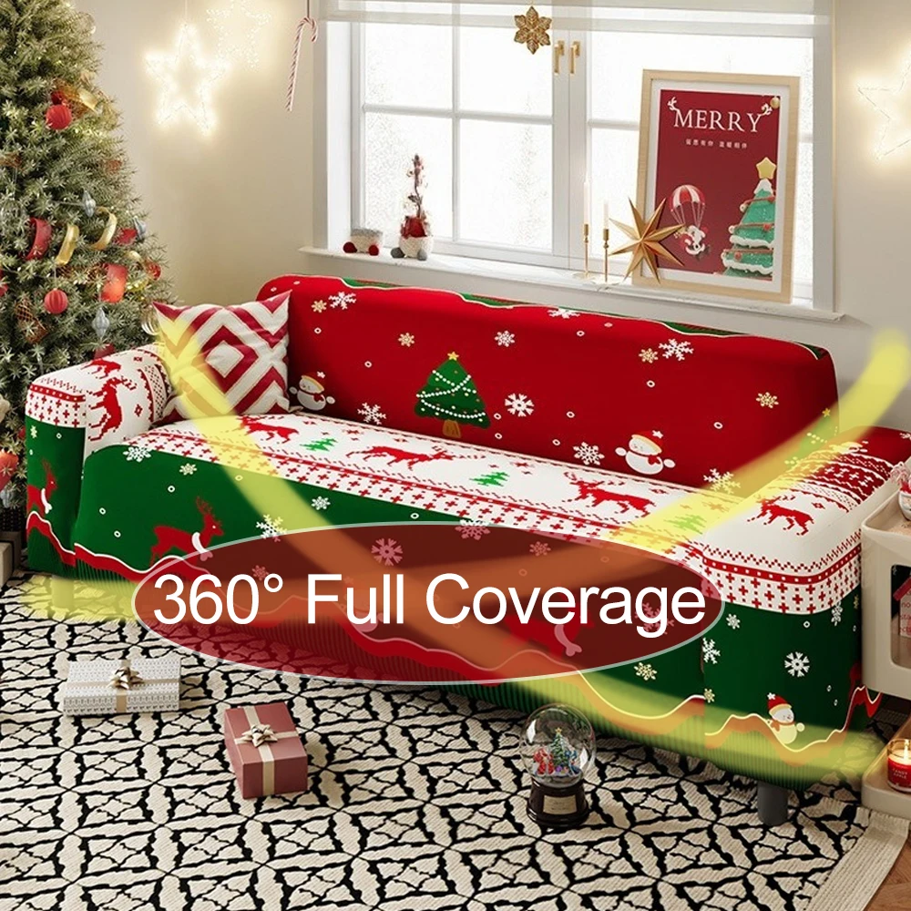 1PC Anti-Slip Christmas Decor Sofa Cover Elastic Chair Couch Cover for Living Room Furniture Protector 1/2/3/4 Seater Funda Sofá