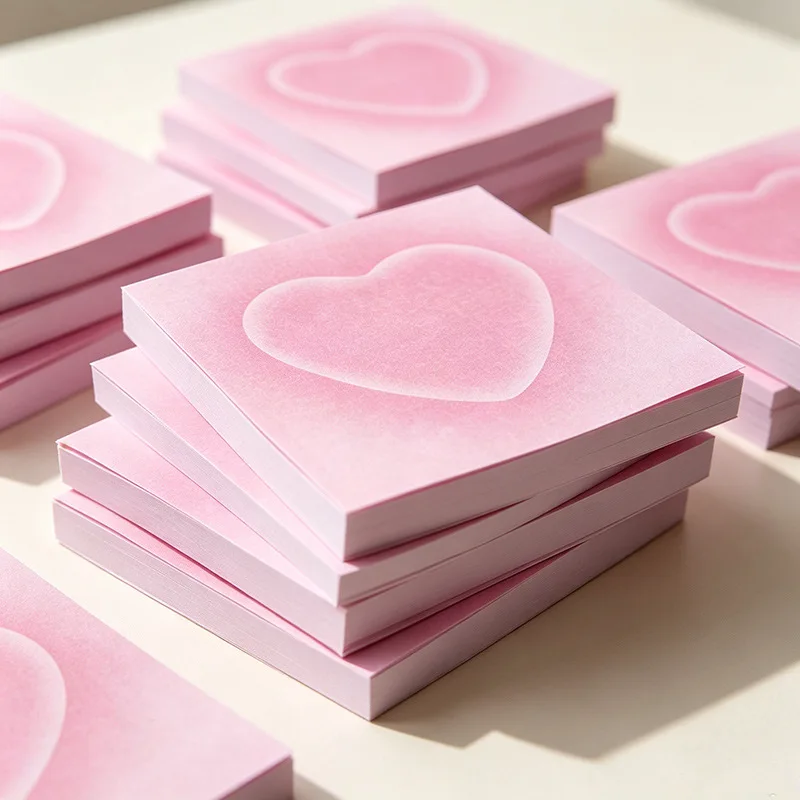 80sheets/pack Cute Pink Heart Sticky Notes Kawaii Memo Pads Label Paper Self-Stick Notepads for Office School Supplies Planner