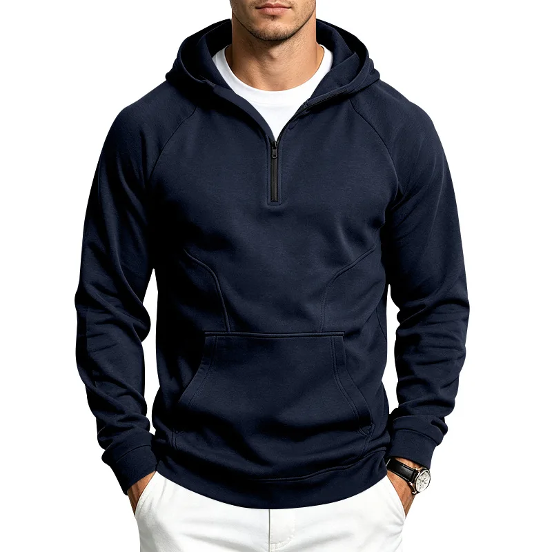 European and American heavy autumn and winter men's outdoor sports fitness splicing hooded zipper pullover loose sweater