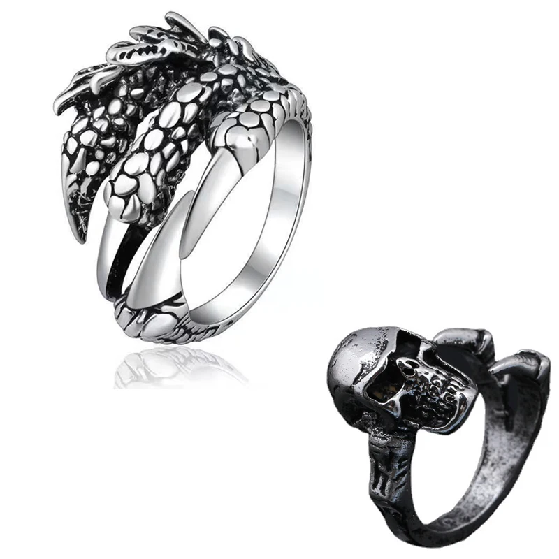 Salongfang Titanium Steel Eagle Dragon Claw Halloween Skull Ring Hot Selling Men's Domineering Opening Rock Animal Jewelry