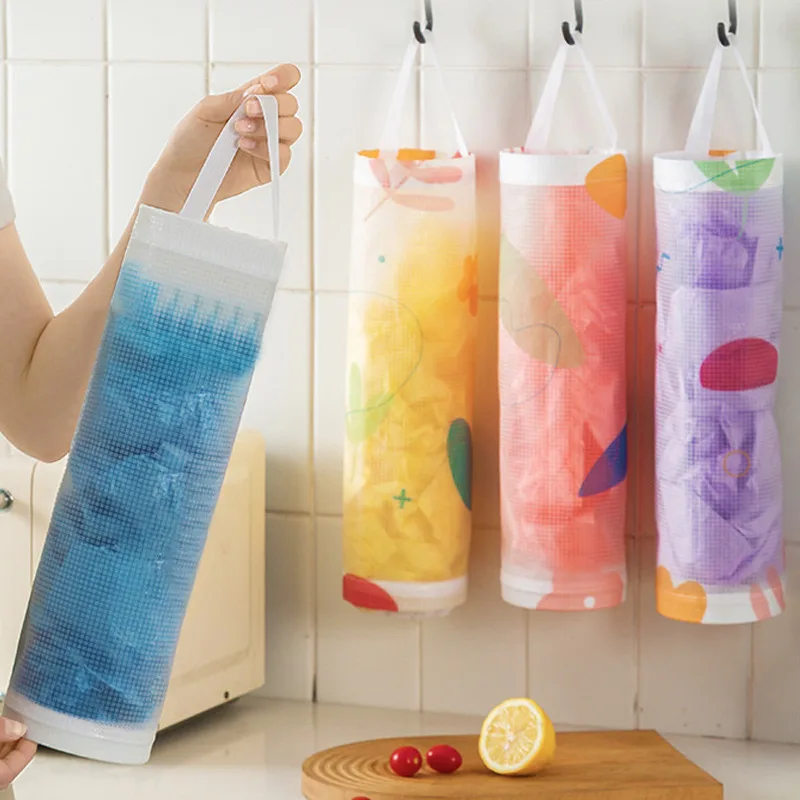 Soporte de plástico para bolsa de comestibles, dispensador colgante para almacenamiento de basura, organizador de basura de cocina, montaje en pared