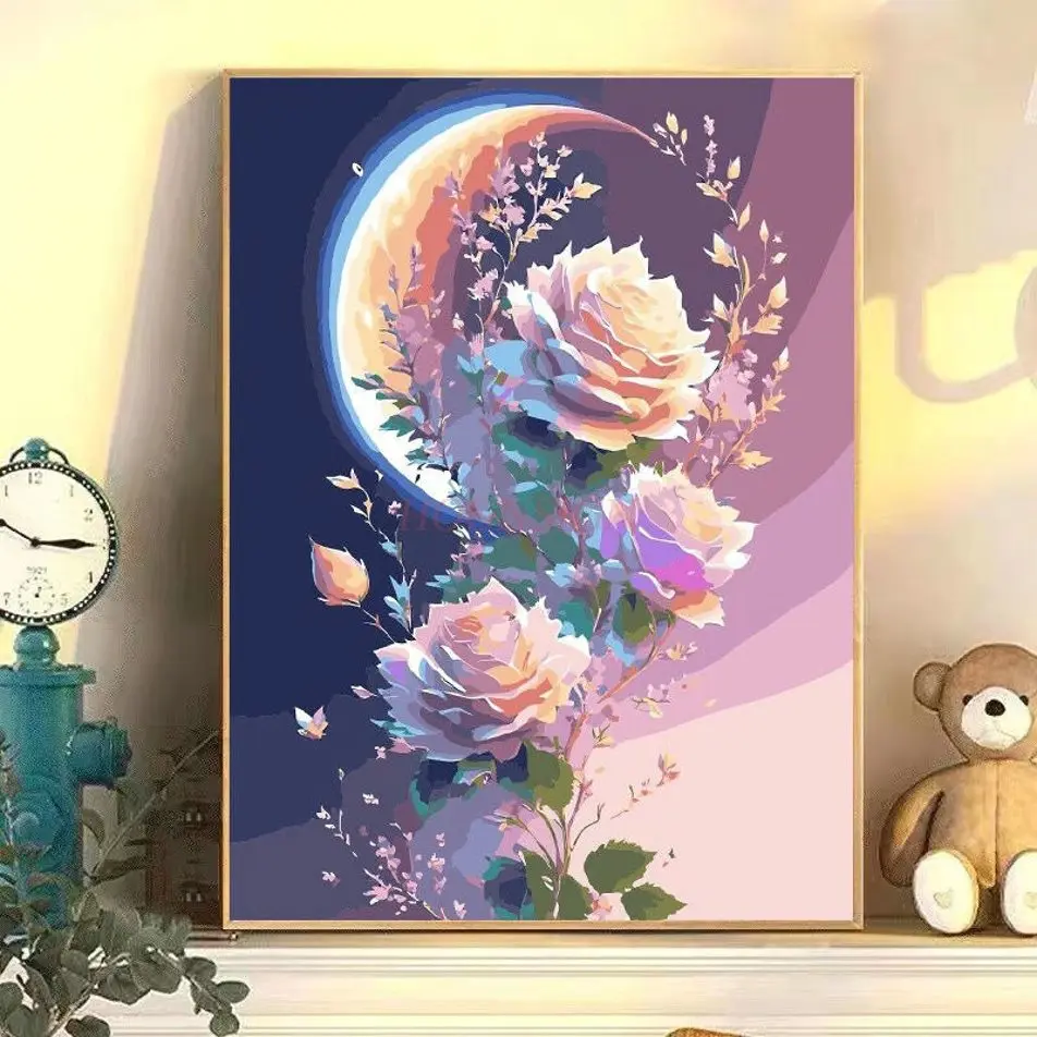 

1set DIY digital oil painting, rose flowers, handmade coloring, healing, decompression, oil painting decoration