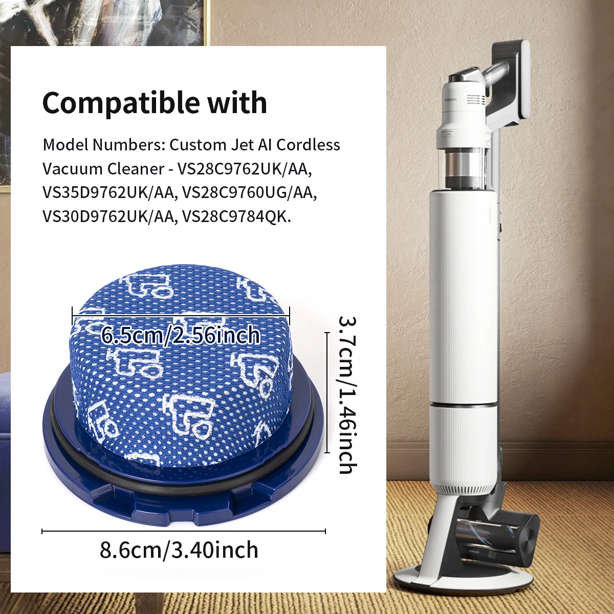 HEPA Filters VS28C9762UK/AA, VS35D9762UK/AA, VS28C9760UG/AA, VS30D9762UK for Samsung Customized Jet AI Cordless Vacuum Cleaner