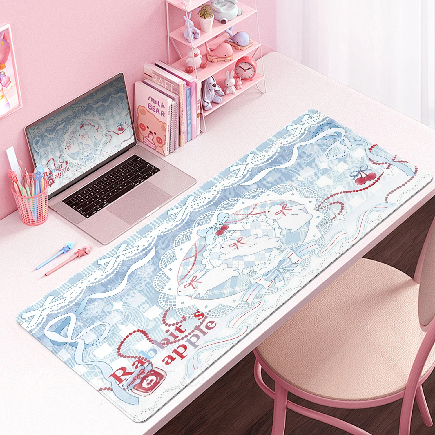 New Design Bunny Desk Pad Computer Keyboard Professional Mousepad Gaming Large Mat Pastel Pink Animal Kawaii Anime Stitched Edge