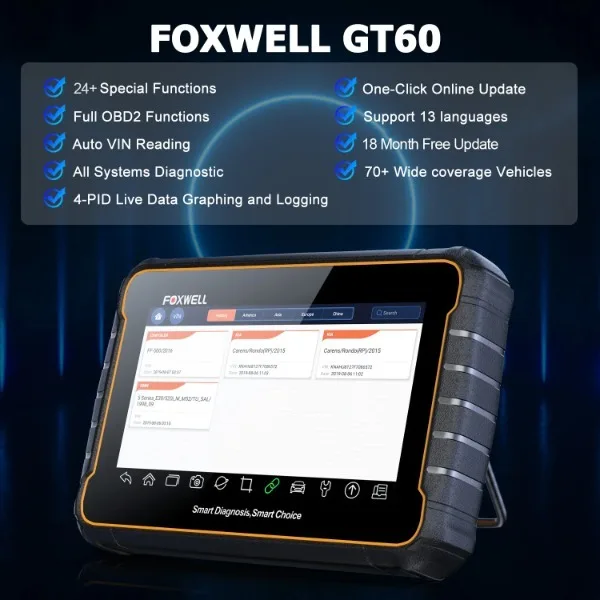 2025 Global Version Foxwell GT60 bluetooth OB-D2 Diagnostic Tool Full System Active Test Code Reader 24 Reset Service