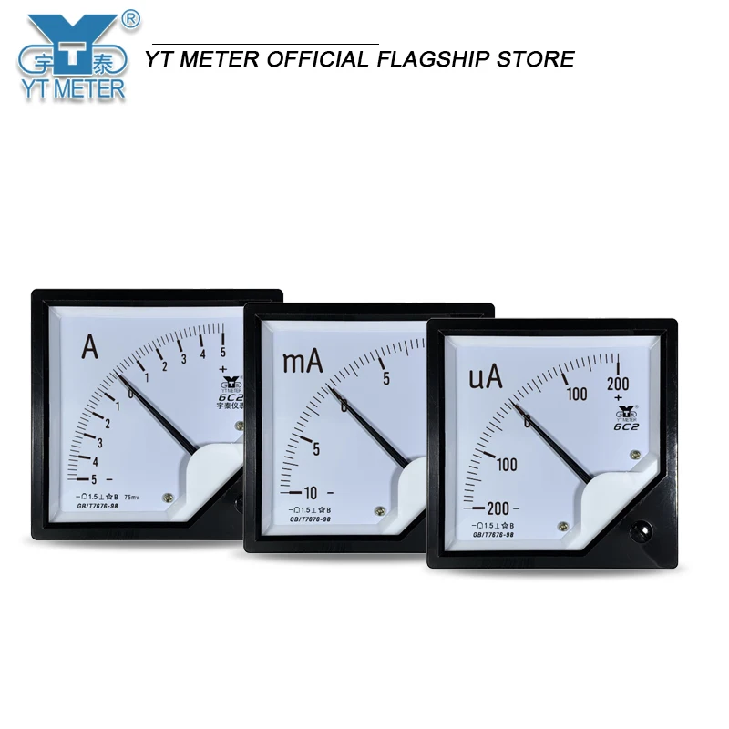 6c2 dc positive and negative ammeter 5a bidirectional milliammeter 100ma pointer Microampere 500ua±20ma dc pointer