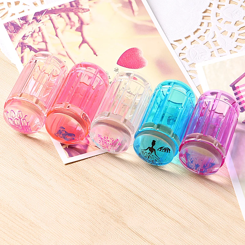 1Pc Nail Stamper +1Pc Scraper 4colors Clear Round Nail Stamper 2.8cm Jelly Head Nail Stamping&Stamp Scraper Transfer Nail Tool#7