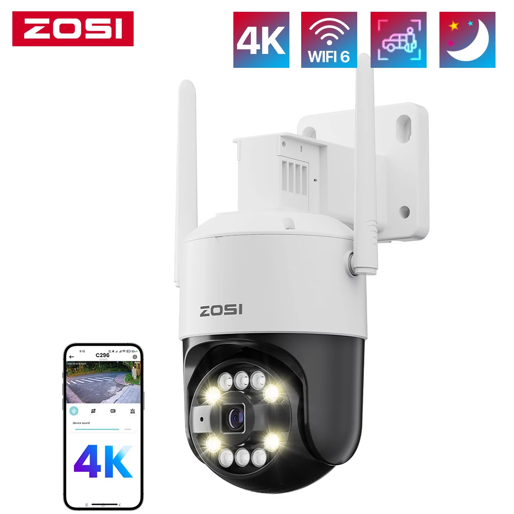 

ZOSI 5MP/8MP Wi-Fi 6 PTZ-камера C296 4K HD Уличная IP-камера AI Обнаружение Автоматическое отслеживание Безопасность Защита CCTV Видеонаблюдение