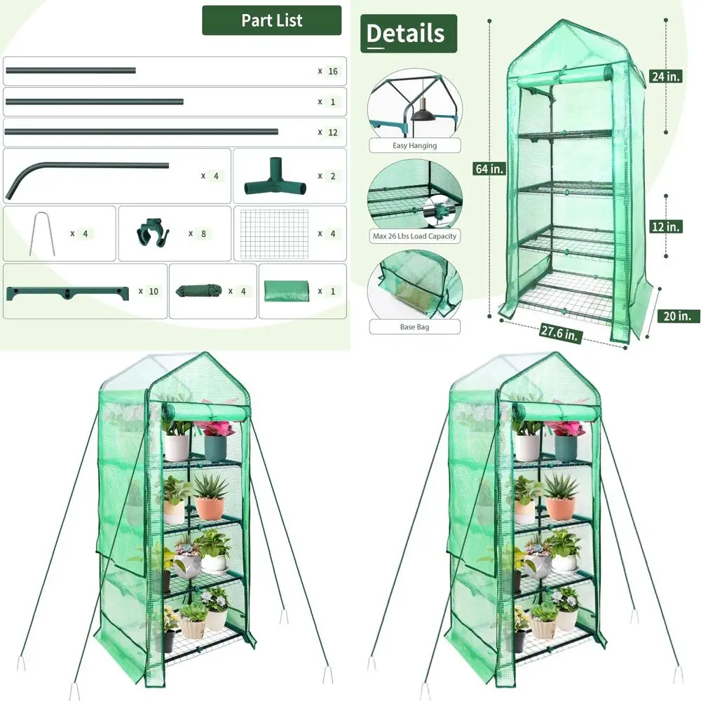 

Портативная двухслойная мини-теплица для использования в помещении/на улице, усиленная конструкция, 64x27x20, идеально подходит для защиты растений зимой