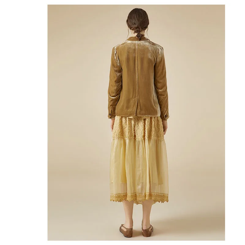 الراقية الحرير المخملية معطف المرأة الربيع والخريف الحرير الكاكي أعلى ضوء الفاخرة مزاجه أزياء المرأة #4