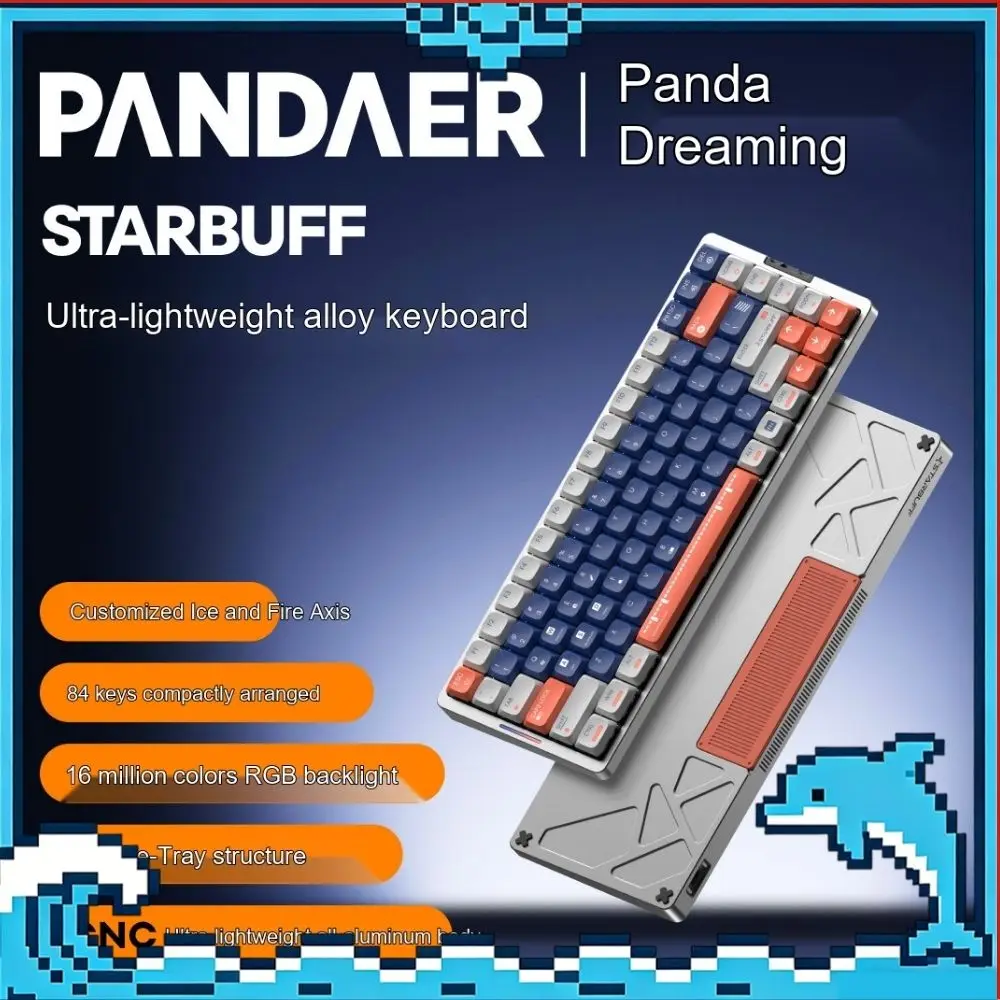 PANDAER STARBUFF Mechanical Keyboard 3Mode Wireless 84-Key Ultra-Light CNC Aluminum Alloy RGB Low-profile Keyboard Gaming Office