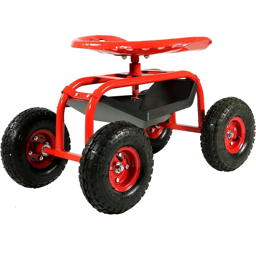 

Sunnydaze Rolling Garden Cart with Swivel Seat and Storage for Outdoor Gardening Tasks - Portable Rolling Garden Stool with Smo