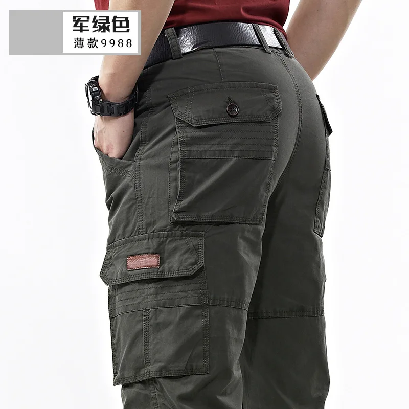 ICPANS Cargo Pants Mens Cotton Multi-pockets Baggy Men Pants Casual Trousers Overalls Green Pants Joggers Size 42 44