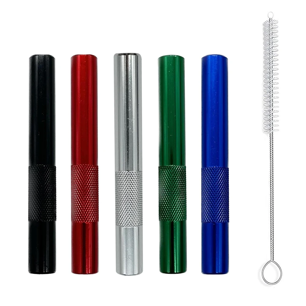 3pcs Aluminium Alloy Tube With 1pic Cleaning Brushes Reusable Metal Straws