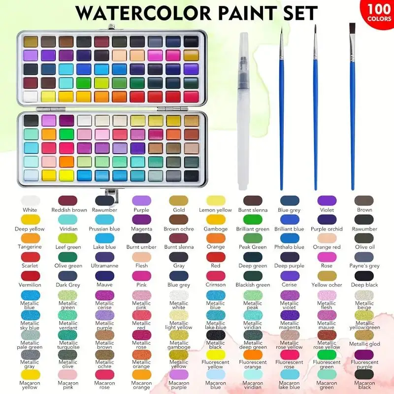 طلاء بالألوان المائية مع فرش، لوحة احترافية، مجموعة فنية للسفر نابضة بالحياة للبالغين والفنانين، مستلزمات الرسم بالألوان المائية #4