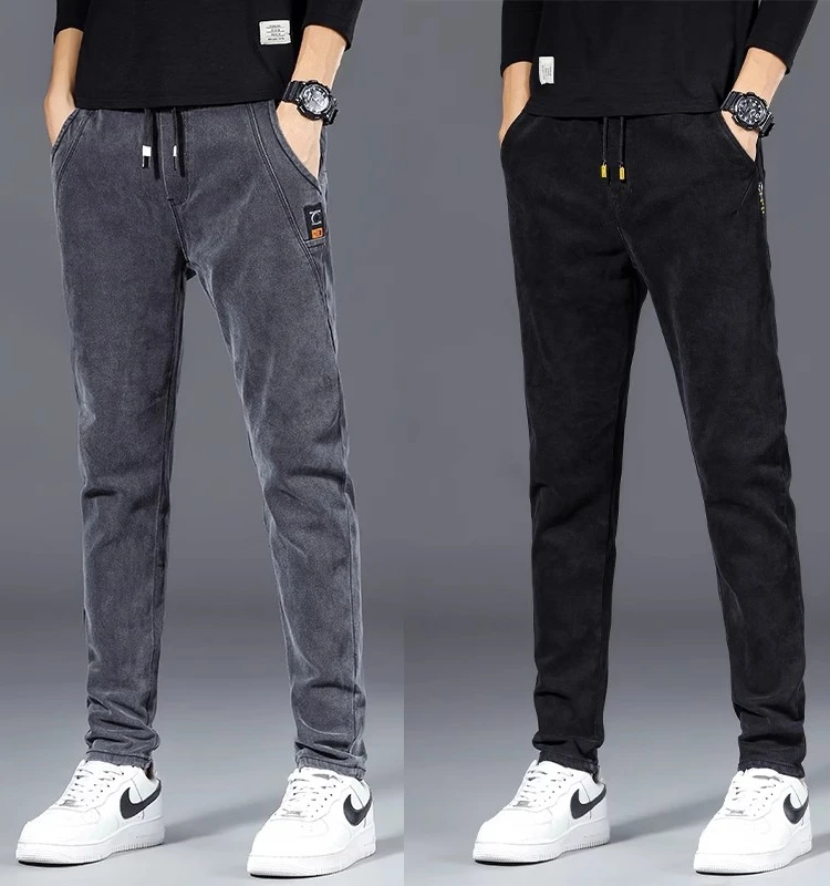 

Мужские эластичные прямые джинсы, повседневная рабочая одежда, длинные брюки, износостойкие брюки для защиты труда, джинсы из хлопка с высокой талией