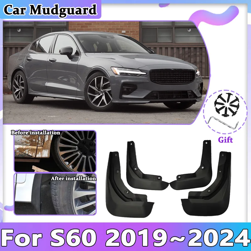 

Для Volvo S60 2019 2020 2021 2022 2023 2024 4x автомобильные брызговики брызговики брызговики клапан переднее и заднее колесо аксессуары для крыльев